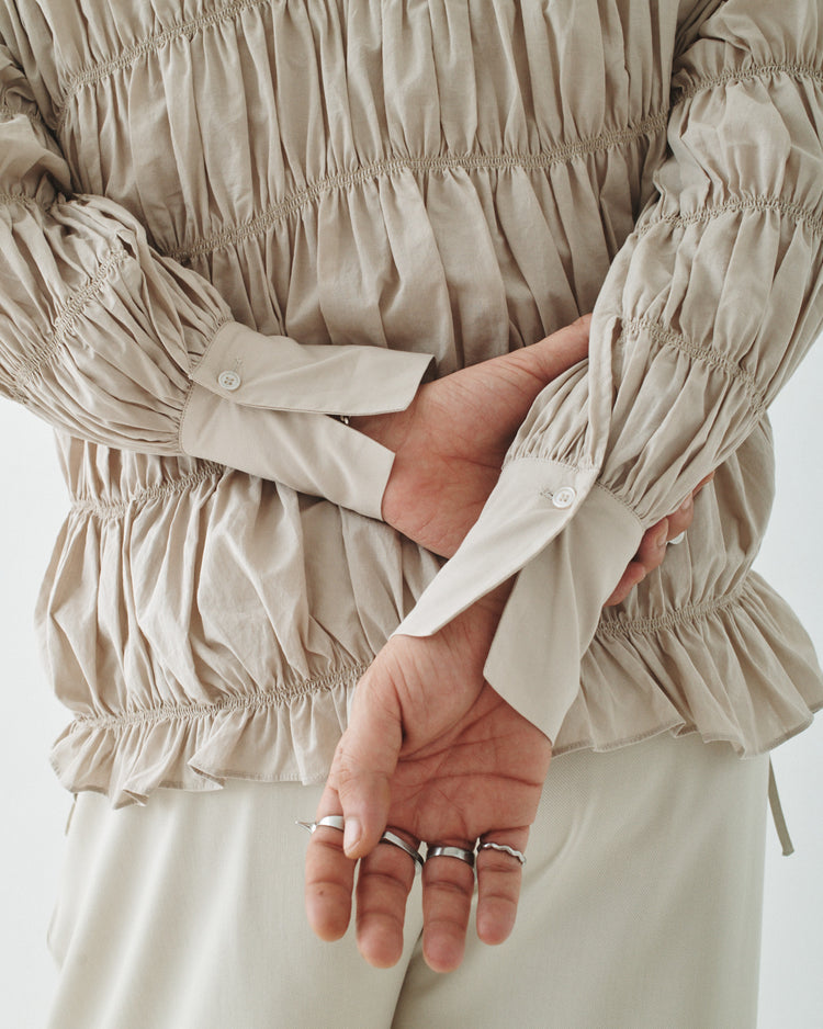 09 Shirred Button Up - Oatmeal