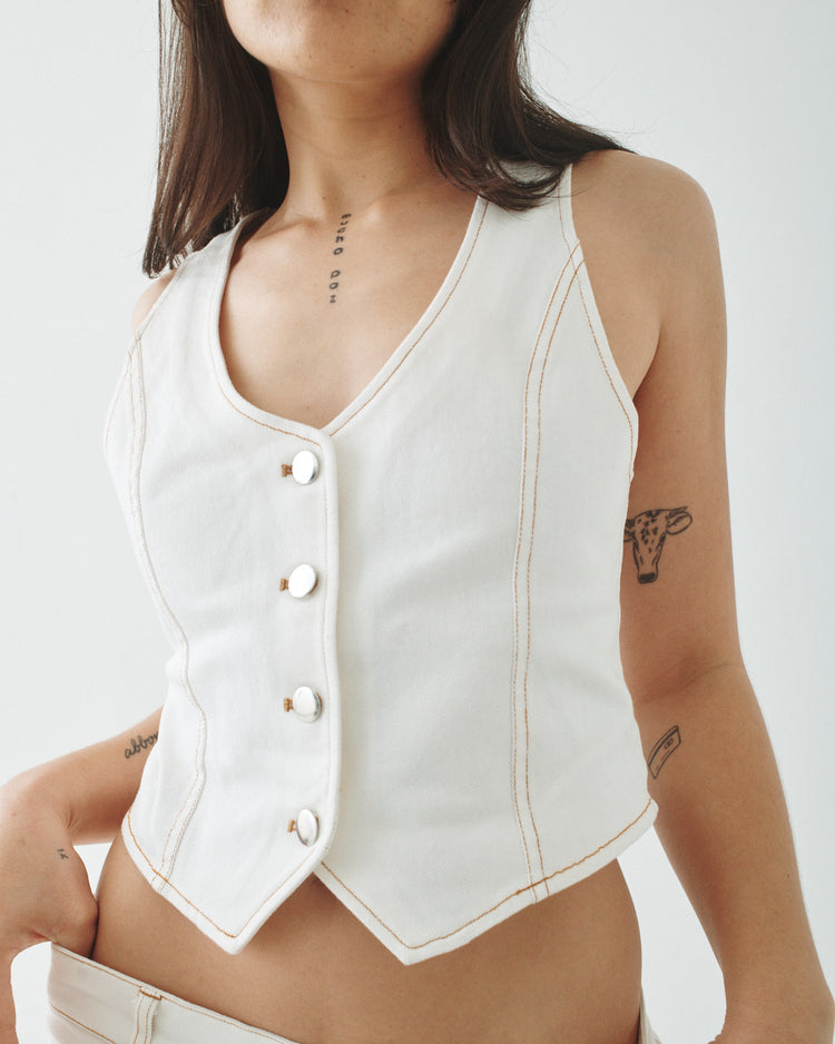 09 Twill Vest - White
