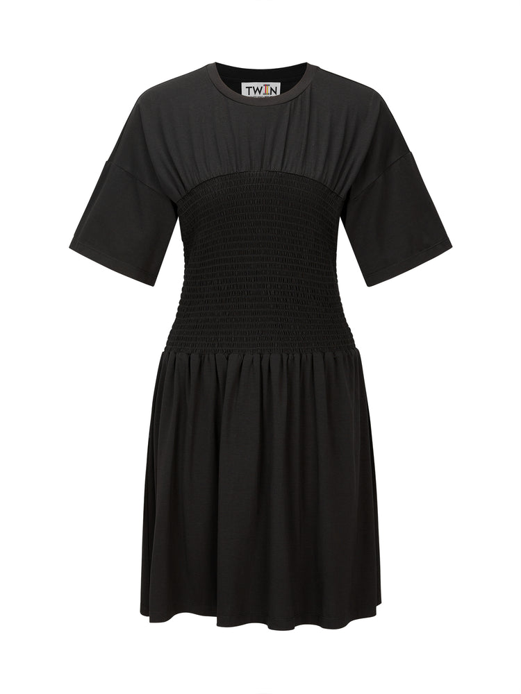 09 Shirred T-Shirt Dress - Black