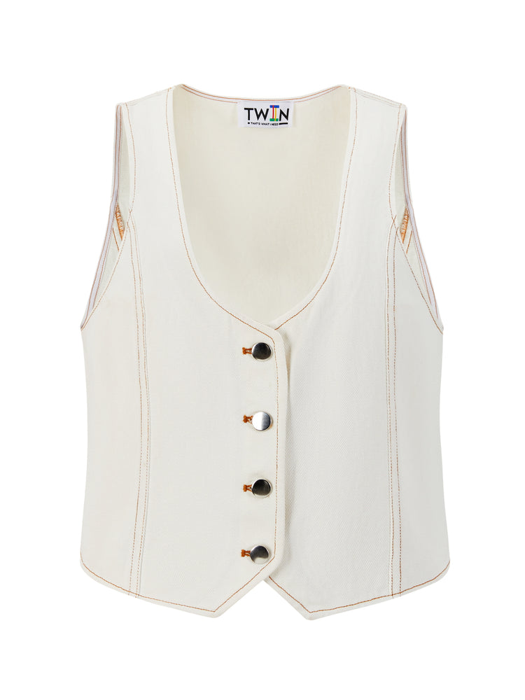 09 Twill Vest - White