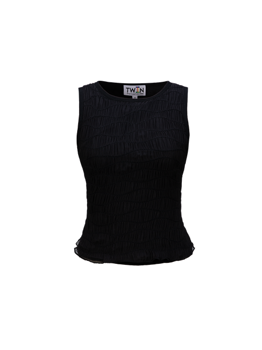 09 Mesh Ruched Tank - Black