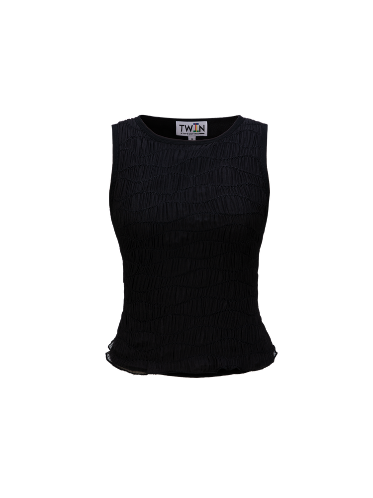 09 Mesh Ruched Tank - Black