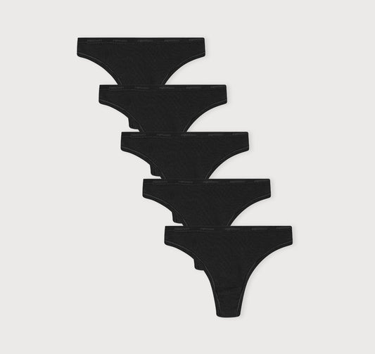Core Rib Thong 5-Pack - Black
