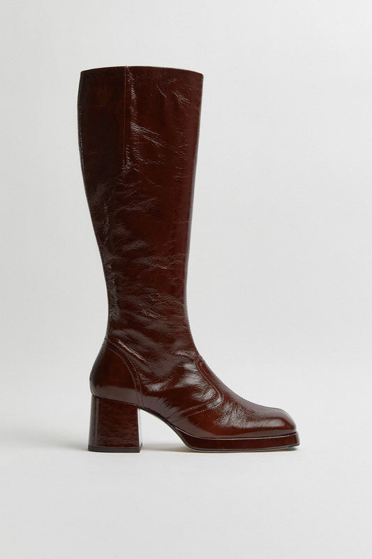 Donna Crinkle Brown Tall Boots