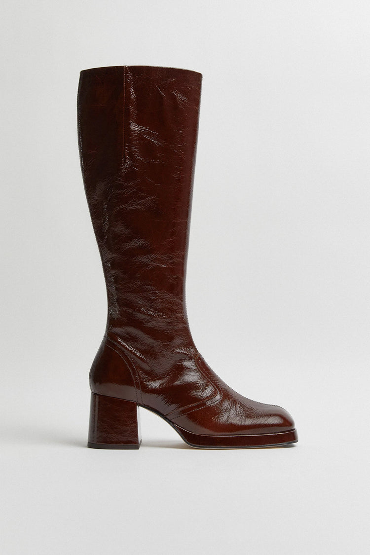 Donna Crinkle Brown Tall Boots