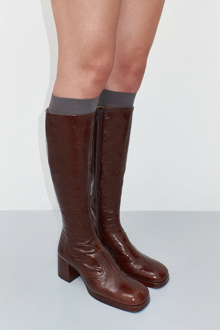 Donna Crinkle Brown Tall Boots