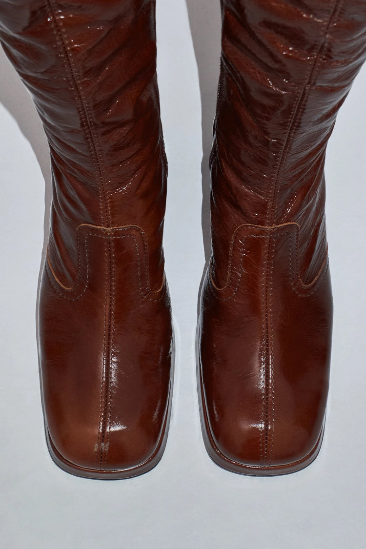 Donna Crinkle Brown Tall Boots