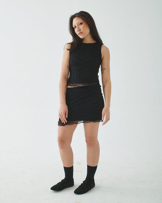 09 Mesh Ruched Skirt - Black