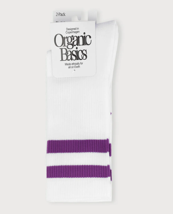 Core Stripe Crew Socks 2-Pack - White/Purple