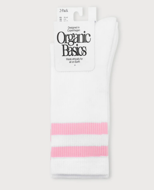 Core Stripe Crew Socks 2-Pack - White/Pink