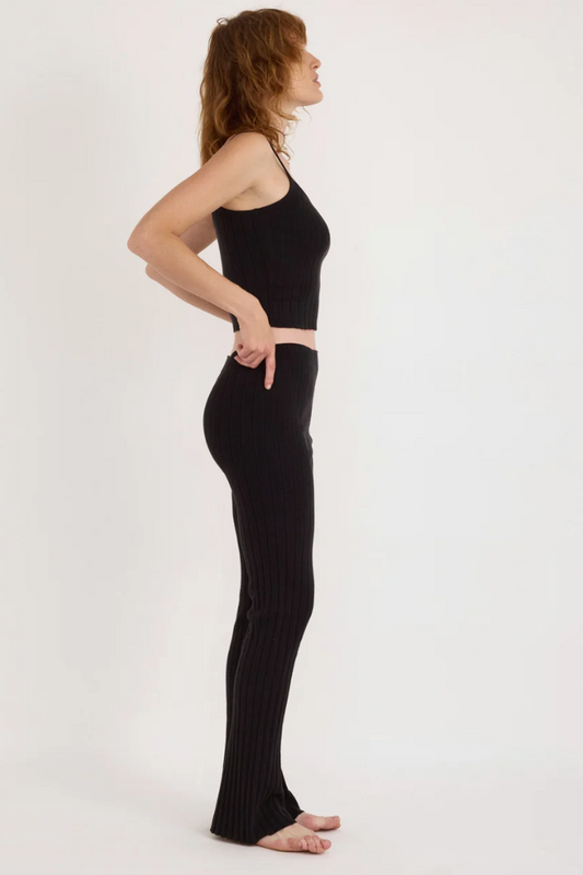 Soft Knit Rib Pants - Black